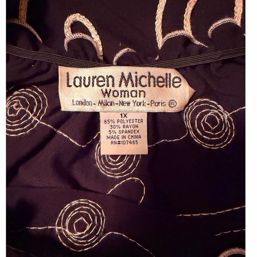 Lauren Michelle Black Embellished Floral Swirl Women's Size 1X - Picture 3 of 3